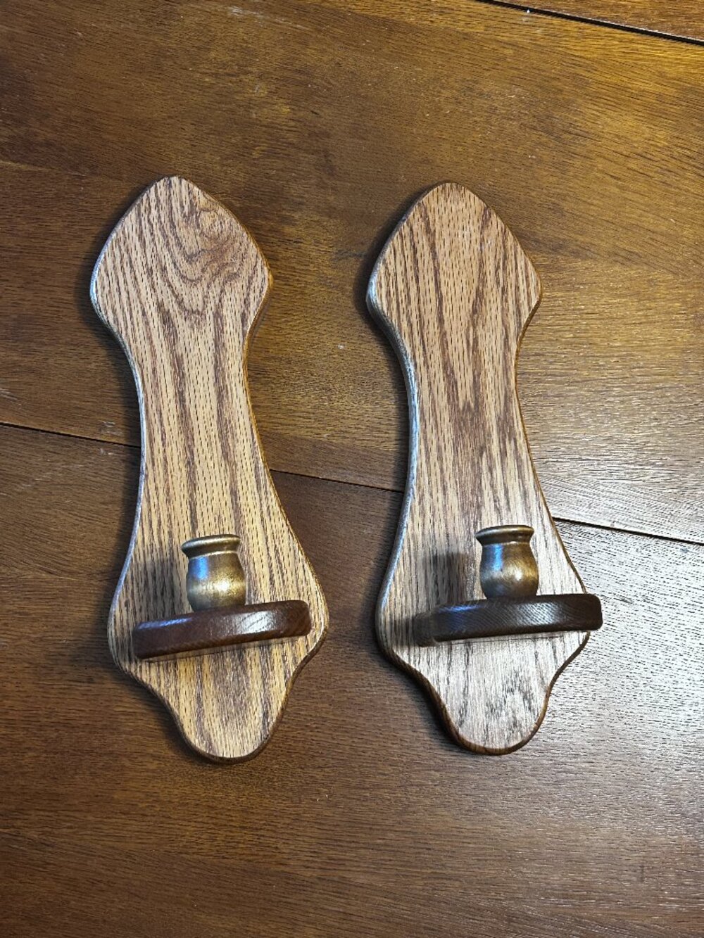 Vintage set 2 wood wall candle sconces